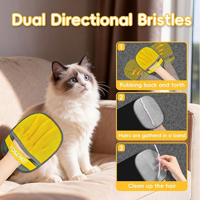 Thickened Ectrostatic Pet Hair Removal Glove for Cat & Dog, Upgraded Five-Finger Reusable Magic Brush Pet Hair Remover Tool for Couch, Clothing, Carpet & Car Seat, Cat Grooming Gloves