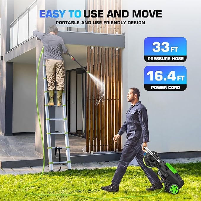 Professional Electric Pressure Washer 4800PSI, 4.0GPM Portable Power Washer with 4 QC Nozzles and Soap Bottle, Washer Machine for Cars/Home/Driveways/Patios/Decks/Fences (Green)