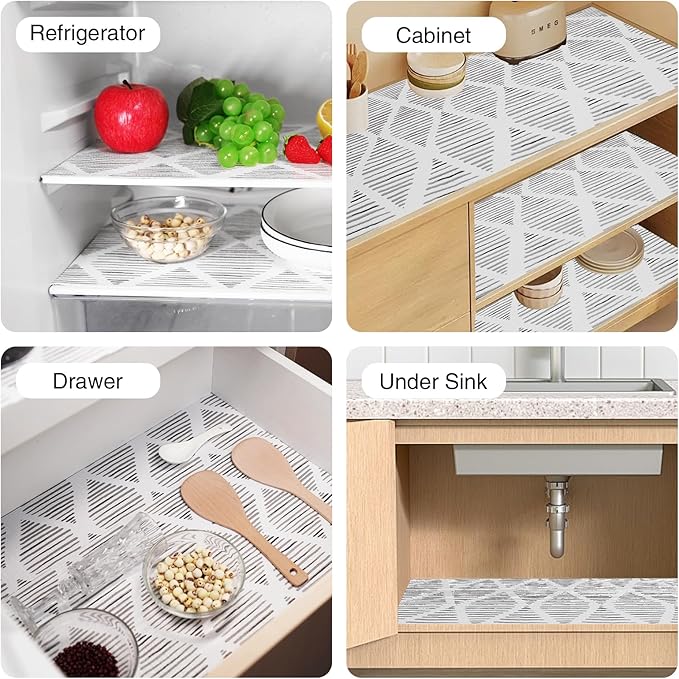 Drawer and Shelf Liner for Kitchen Cabinet,Non-Adhesive Cabinet Liner 24in x 30FT,Waterproof Shelf Paper Non-Slip Mats Cupboard Liner Contact Protect Dresser/Shelves/Table-Square Stripes