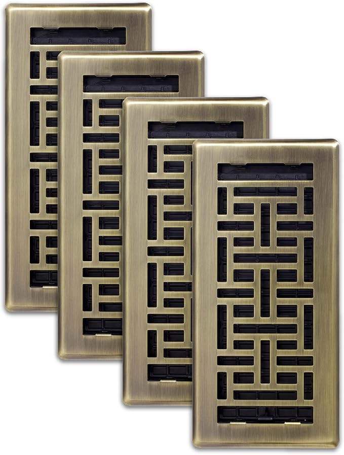Decor Grates (4-Pack) AJH410-A Oriental Floor Register, 4x10 Inches, Antique Brass Finish