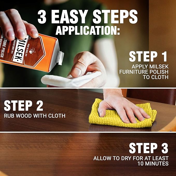 Milsek Furniture Polish and Wood Cleaner with Orange Oil - Multipurpose Cleaning Supplies for Home and Household from Hardwood Floors to Kitchen Cabinets- 12 Fl Oz (Pack of 12)