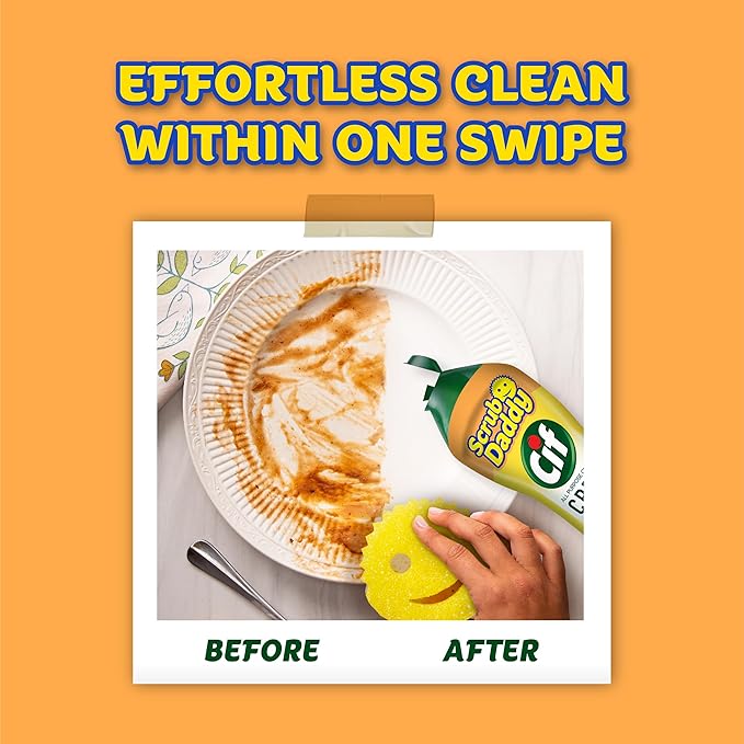 Scrub Daddy Sponges & Cif All Purpose Cleaner, Lemon - Non Scratch Sponges for Kitchen + Bathroom - Scrubber and Multipurpose Cleaner Cream - Cleaning Supplies Kit