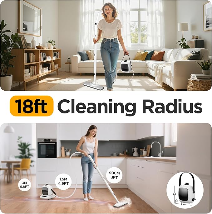 All-in-1 Steam Cleaner with 25 PSI High-Pressure Boiler, 21-Piece Accessory Kit, Portable Handheld & Floor Steamer for Tiles, Grout, Furniture and Car, Chemical-Free Deep Cleaning,3 Colors Selection