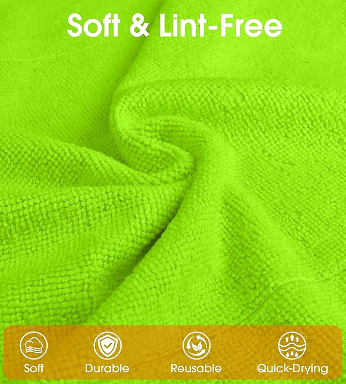 Microfiber Cleaning Cloth Roll - 100 Pack Tear Away Microfiber Paper Towels, Reusable, Washable, Scratch-Free, Kitchen Towels for Car, Home, Kitchen, Glass, Dishes (Neon Green)