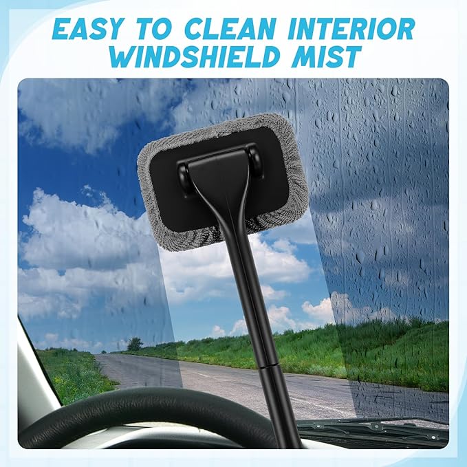 8 Pcs Car Windshield Cleaner Tool Kit with Removable Handle, Microfiber Towel Pads, Brush, Empty Spray Bottle for Auto Glass Wiper Suvs Rvs & Home Windows(Grey)