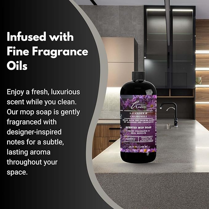 Luxury Floor Cleaner, Scented Mop Soap Concentrate | Hard Floor Cleaner for Tile, Vinyl, Laminate, LVP & Sealed Hardwood | Low-Foam, Streak-Free | 36 oz | Lavender Chamomile