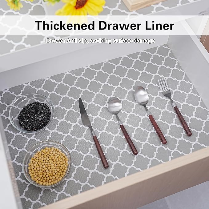Drawer and Shelf Liner for Kitchen Cabinet,Non-Adhesive Cabinet Liner 18in x 10FT,Waterproof Shelf Paper Non-Slip Mats Cupboard Liners Contact Protect Dresser/Shelves/Table-Grey Lantern