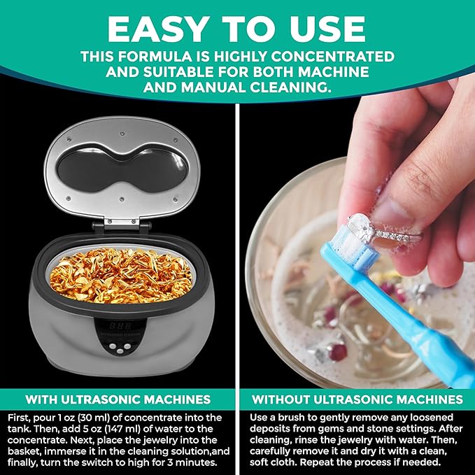 NORTHWEST ENTERPRISES Ultrasonic Cleaner Solution for Jewelry Cleaning. Concentrated Jewelry Cleaner for Gold, Platinum Diamonds and Non-Porous Precious and Semi-Precious Jewelry (Pack of 2)