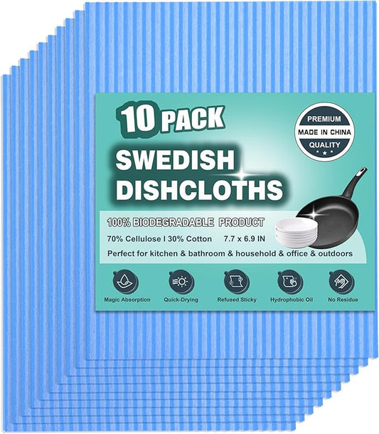 METUUTER 10 Packs Swedish Dishcloths, Reusable Kitchen Dishcloths Compostable Cellulose Dish Clothes for Kitchen and Household Use