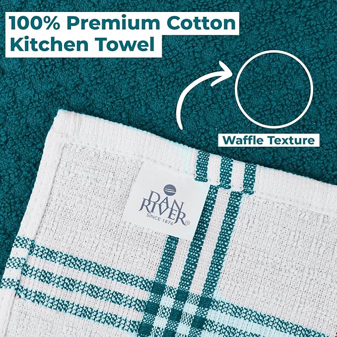 DAN RIVER Premium Kitchen Towels - [Pack of 6] 100% Cotton (16x 26 Inches) -Super Soft,Highly Absorbent, Quick Dry, Dish Towels for Kitchen Towels -Teal