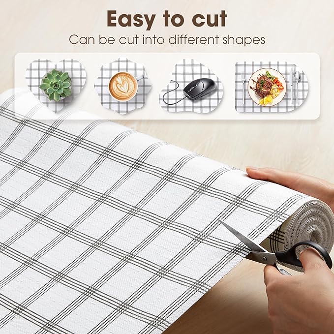 Drawer and Shelf Liner, Non-Slip Kitchen Cabinet Liners Non-Adhesive Thick Strong Grip Waterproof Washable Mats Protect Dresser Shelves Cupboard Bathroom Cabinets, White Stripes, 18IN X 20FT