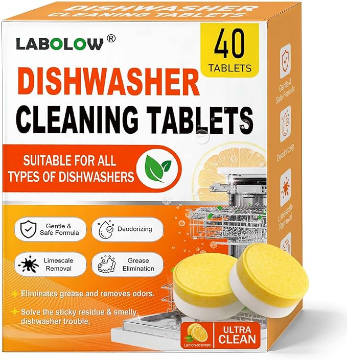 Dishwasher Cleaner and Deodorizer Tablets - 40 Pack, Powerful Deep Cleaning, Natural Formula, Effective Limescale & Odor Removal, Calcium, Scale, Hard Water Stains, Oil, Compatible with All Models