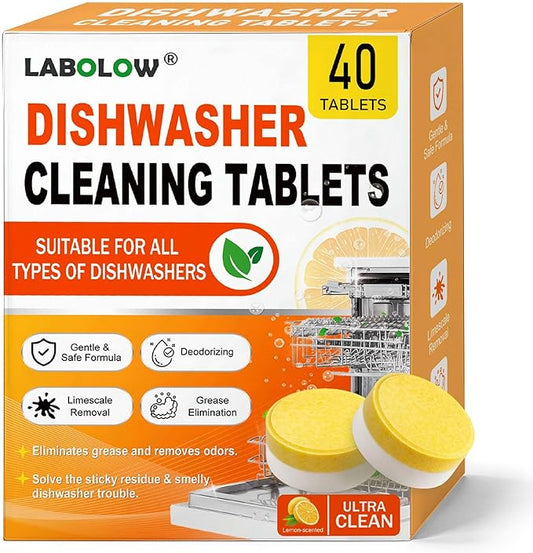 Dishwasher Cleaner and Deodorizer Tablets - 40 Pack, Powerful Deep Cleaning, Natural Formula, Effective Limescale & Odor Removal, Calcium, Scale, Hard Water Stains, Oil, Compatible with All Models