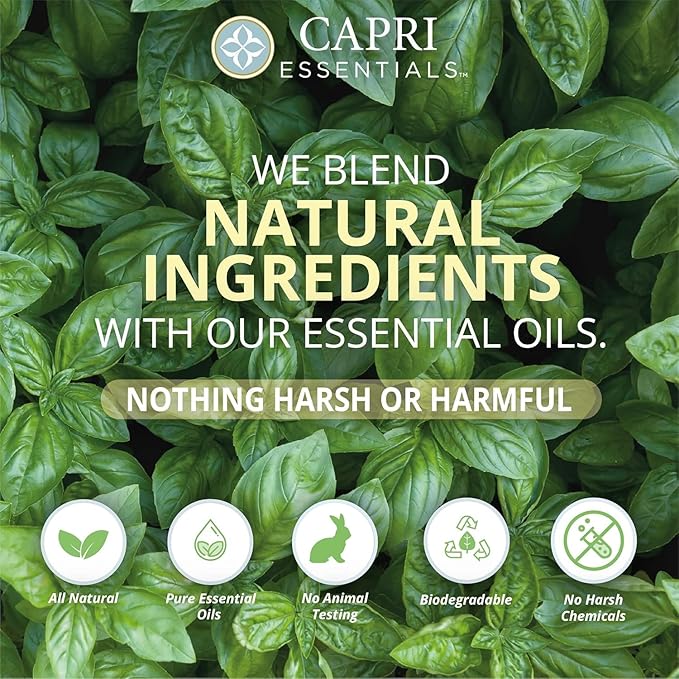 CAPRI ESSENTIALS Dish Soap Liquid, Natural Household Cleaning, Plant Based Aromatic Dish Detergent, Blend of Essential Oils with Almond Oil, Eucalyptus & Peppermint, Sweet Basil, 16 FL Oz (6 Pack)