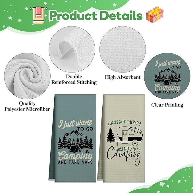Camping Kitchen Towels Sets of 2,Go Camping Kitchen Decor,Housewarming Farmhouse Gifts,RV Kitchen Essentials,Camper Accessories for Inside,Funny Kitchen Gifts,Camper Dish Tea Towels