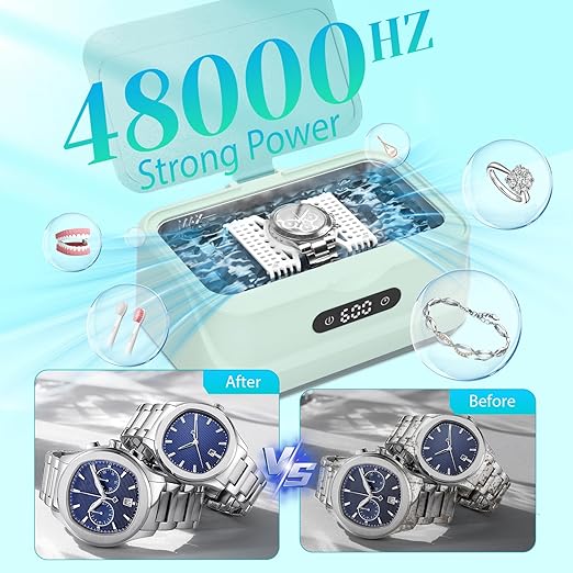Ultrasonic Jewelry Cleaner: 48Khz Ring Cleaner Ultrasonic Machine with Digital Timer, 4 Cleaning Modes, 24W Sonic Cleaner for Jewelry, Glasses, Retainer, Watch Strap, Home & Travel Use, 13.5oz