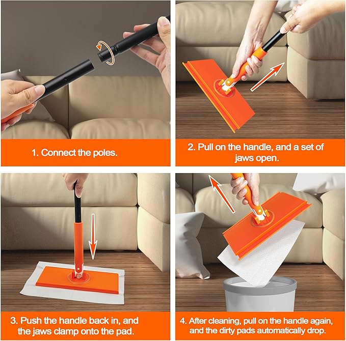 JEHONN Sweeper Mop Compatible with Swiffer Pads, 2-in-1 Starter Kit for Multi Surface Cleaning, Disposable Floor Duster, 10 Dry Sweeping Cloths, 10 Wet Mopping Refills for Kitchen Wall Window