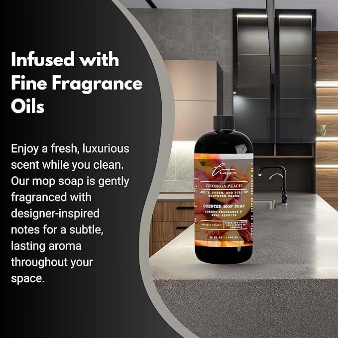 Luxury Floor Cleaner, Scented Mop Soap Concentrate | Hard Floor Cleaner for Tile, Vinyl, Laminate, LVP & Sealed Hardwood | Low-Foam, Streak-Free | 36 oz | Georgia Peach