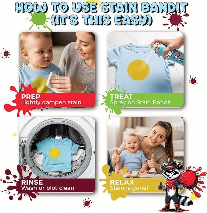 Stain Remover Spray - Non-Toxic, Family Safe Formula - Bag-On-Valve 360 Continuous Spray - Powerful Natural Cleaner for Clothes, Upholstery, Carpet, Car Seats & More - 15oz