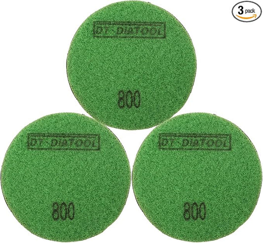 DT-DIATOOL 3 Inch Diamond Polishing Pads, 3pcs #800 Wet Polishing Hook and Loop Pads for Concrete Countertop