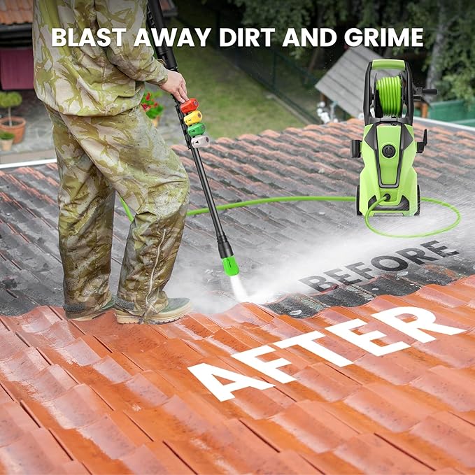 Pressure Washer Adjustable 5000PSI 4.0 GPM Power Washers Powered with 33ft Hose Reel, 4 Nozzle and Foam Cannon, Powerwashers Cleaner Machine for Home, Cars, Patio, Green