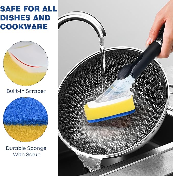 Sponge Brush Refills for OXO Dish Brush, 6 Pack Soap Dispensing Dish Refills, Scrub Replacement Head for Scrubber, Sponge Replacement Head Fits Soap Dispensing Handle