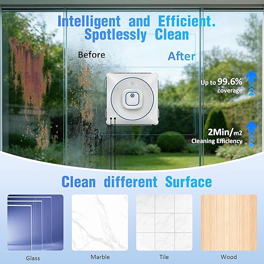 Window Cleaning Robot 8000Pa, Upgraded Dual Direction Auto-Spray Window Cleaner with 4 Cleaning Modes, Edge Detection, App&Remote Control, 15-Stage Anti-Fall for Outdoor/Indoor High Rise Windows