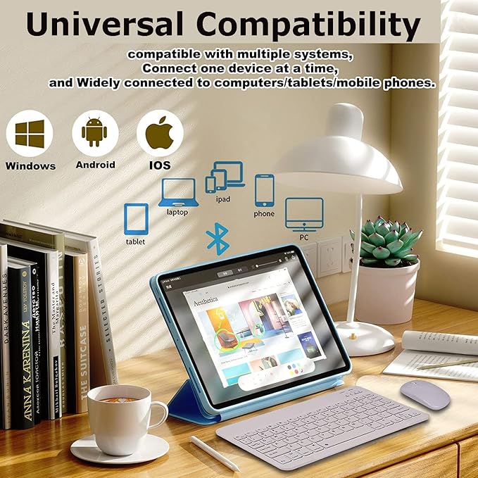 Bluetooth Wireless Keyboard and Mouse Combo,Ultra-Slim Ergonomic Small Rechargeable Bluetooth Keyboard Mouse Set for Apple iPad iPhone Samsung Tablet Phone Android PC Computer Mac Smartphone(White)