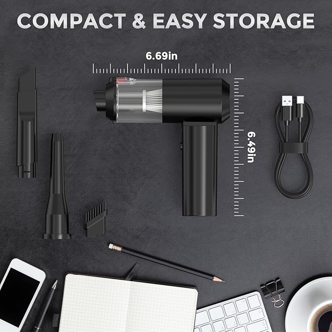 Car Vacuum Cordless: 12000Pa 2 in 1 Handheld Vacuum & Blower - Hand Vacuum Portable Cordless with Led Light, Multi-Nozzles for Car, Home, Office, Pet, Hair