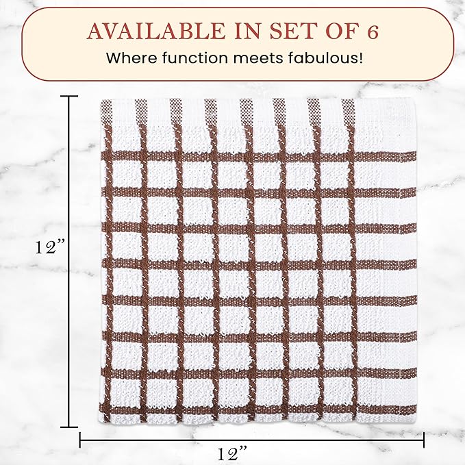 Vintage Vista 100% Cotton Dish Cloths (Pack of 6) - Dish Rags for Washing Dishes - Reusable & Highly Absorbent Kitchen Towels - Kitchen Rags for Christmas - (12" x 12" - Multicolor Checkered)