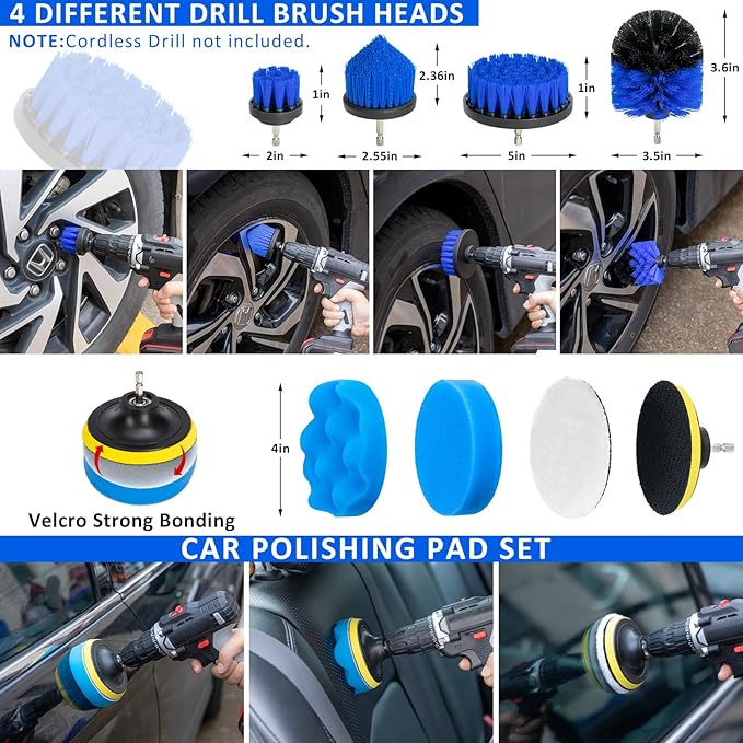 AUTODECO 37Pcs Car Detailing Brush Set, Car Detailing Kit, Auto Detailing Drill Brush Set, Car Detailing Brushes, Car Wash Cleaning Tools Kit with Car Vacuum for Interior, Exterior, Wheels, Blue