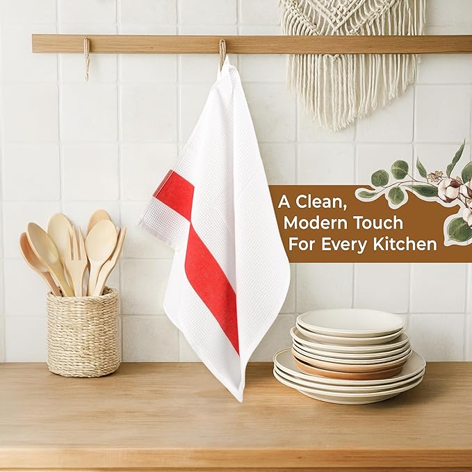 American Soft Linen Dish Towels, 100% Cotton Dish Cloths for Kitchen, 4 Packed Soft Absorbent Quick Dry Kitchen Towels, Red