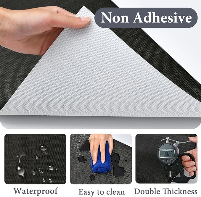 Shelf Liners for Kitchen Cabinets 12in x 20FT, Non Adhesive Drawer Liner Pure Black Thickened Shelf Liner Non-Slip Easy to Clean for Tool Box Refrigerator with Knife and Tape Measure