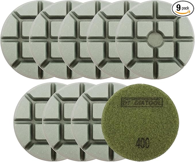 DT-DIATOOL 3 Inch Diamond Polishing Pads, 9pcs #400 Wet Polishing Hook and Loop Pads for Concrete Countertop