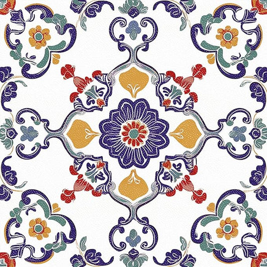 10PCS 12x12 Inch Vintage European Floral Peel and Stick Floor Tiles Removable Self Adhesive Vinyl Flooring Stickers for Entryway Kitchen Living Room Decor