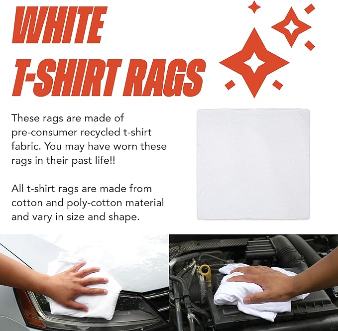 Arkwright W43 Cotton Tshirt Rags - 5 lb Box - Soft Lint Free Cloths for Cleaning, Streak & Scratch-Free, Professional Grade Wiping Towels for Polishing, Painting, and Staining, White