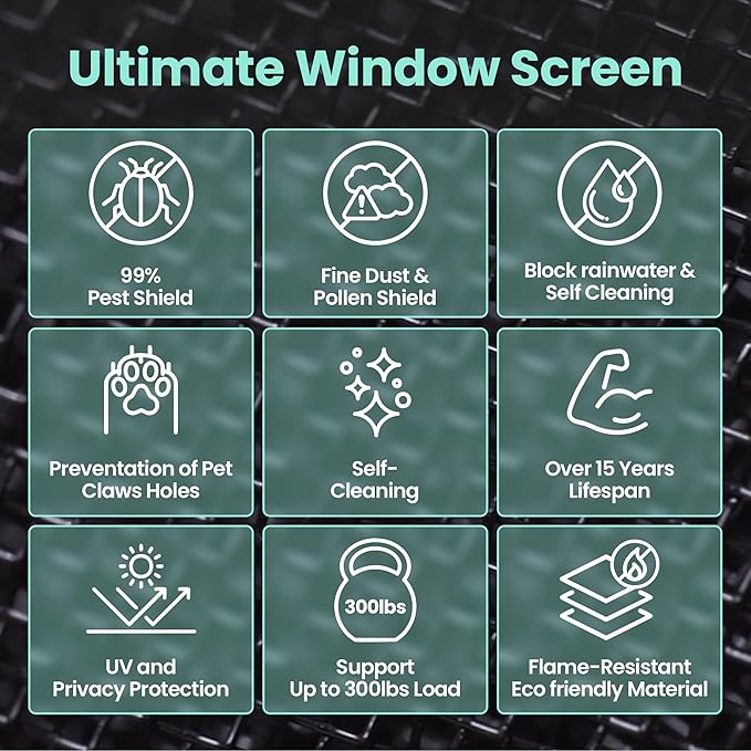 51in X 190in Window Screen Mesh, Replacement, Water-Resistant, Pet Resistant, Fine Dust & Pollen Proof, 30Mesh, Durable New Material, DIY Tools Included