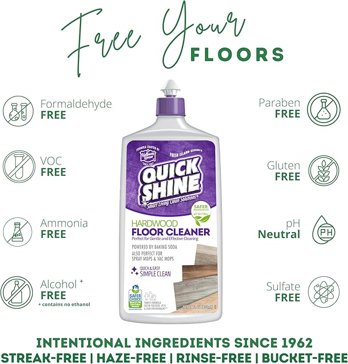 Quick Shine Hardwood Floor Cleaner & Wood Floor Polish w/Plant-Derived Carnauba 27oz Bottles,Removes Scratches,Safer Choice,A Clean That Can Be Seen,(Pack of 4)