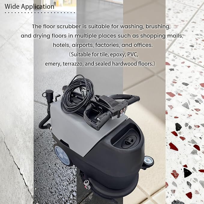 110V Commercial Floor Scrubber Machine - 17" (430mm) Brush, 13.2 Gallons Dual Tanks, 18300 cu.ft/h Cleaning Rate, Commercial Floor Polisher Cleaning Machine for Tile, Marble, Epoxy