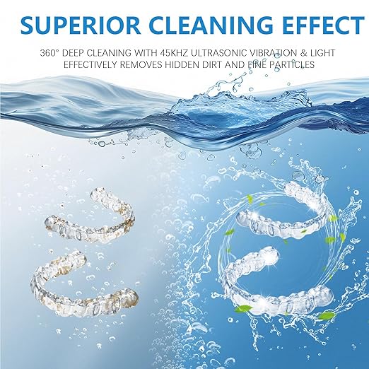 Dental Ultrasonic Retainer Cleaner Machine - 45kHz Cleaning Pod for Dentures, Mouth Guard, Aligner, Night Guard, Toothbrush Heads & Jewelry, 4 Cleaning Modes, Digital Timer, 200ML Capacity, White