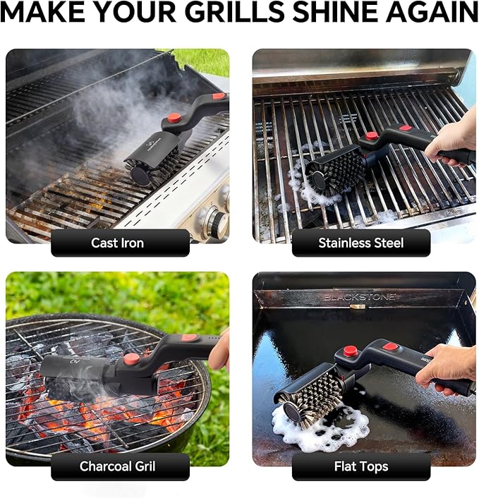 Electric Rotary Grill Brush with 1 Replacement Head,Cordless Rechargeable Grill Cleaning Brush with Adjustable Angle,No Bristle Shedding,Gifts for Men/Dad