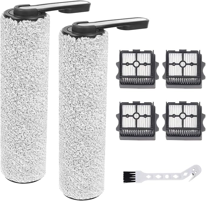 Roller Brush and Filters Replacement Parts for Tineco Floor One S5 Combo/S5 Combo Power Kit Cordless Wet Dry Vacuum Cleaner- 2 Roller Brushes + 4 HEPA Filters + 1 Cleaning Brush (7 Pcs)