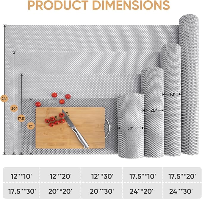 BALEINE Cabinet Liner, 24 in x 20 Ft Drawer and Shelf Liner for Kitchen Cabinets Non-Adhesive, Non-Slip Protect Desks, Cupboard, Drawers, Shelves, Tableware (Gray)