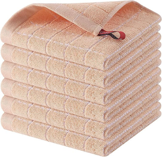 Homaxy 100% Cotton Terry Kitchen Dish Cloths, Ultra Soft and Absorbent Dish Towels for Kitchen, Suitable for Drying and Washing Dishes, 6 Pack, 12 x 12 Inches, Apricot