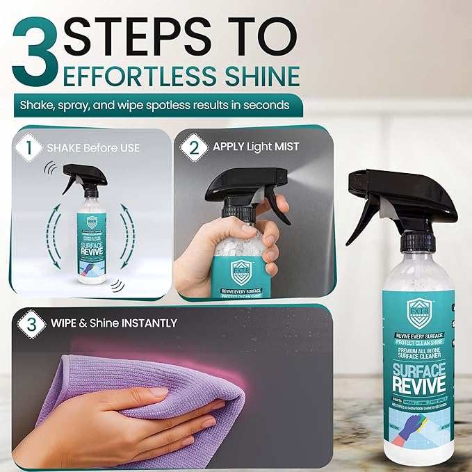 Fixture Shield Surface Revive 16 fl oz – SiO₂ Infused Formula Multi-Surface Cleaner to Shine, Seal & Protect Home, Cars, RVs, Boats, Stainless Steel, Glass, Tile, Countertops, Streak-Free & Non-Toxic