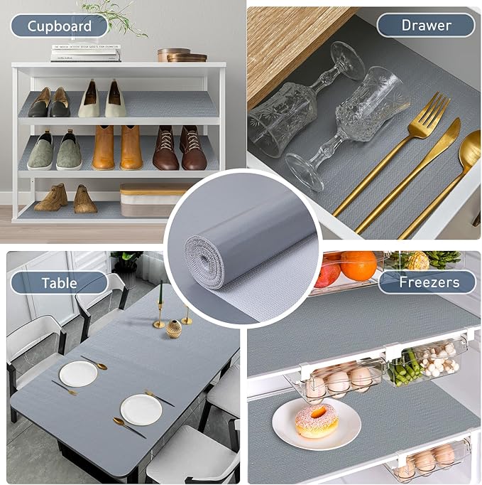 Drawer and Shelf Liner, Non-Slip Kitchen Cabinet Liners Non-Adhesive Thick Strong Grip Waterproof Washable Mats Protect Dresser Shelves Cupboard Bathroom Cabinets, Pure Gray, 18 in X 20 FT