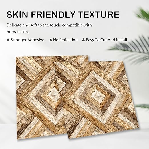 Nuxovilar Peel and Stick Vinyl Flooring, 12x12 Inch Geometric Triangle Marble-Look, Self-Adhesive Waterproof Flooring, 10 Pcs