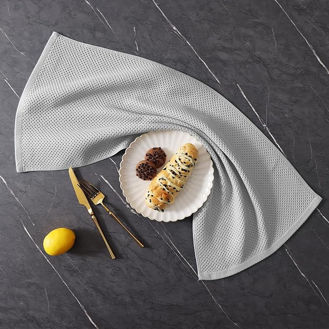 Homaxy 100% Cotton Kitchen Towels and Dishcloths Set, 12 x 12 Inches and 13 x 28 Inches, Set of 16 Bulk Kitchen Towels Set, Ultra Soft Absorbent Dish Cloths for Washing Dishes, Light Gray