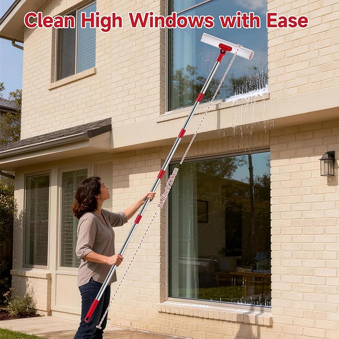 Window Cleaner Tool Set, 86.6'' Window Washing Kit with 6-Section Extension Pole, Window Cleaning Tool with 2 Sizes of Rubber Squeegees, Window Squeegee for Home Car Glass Window Cleaning