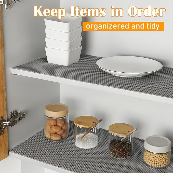 Songrey Non-Adhesive Drawer and Shelf Liner, Non Slip Cabinet Liners, Protect Kitchen Cupboard, Bathroom Drawers, Breathable, Thick Strong Grip mat (12IN x 30FT, Beige)